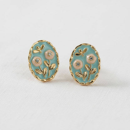 Floral Enamel Drop Earrings with Vintage Charm