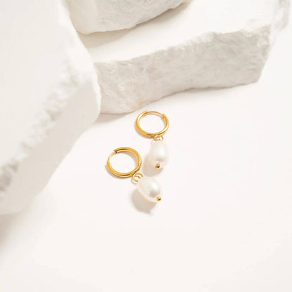 18K Gold PVD Freshwater Pearl Huggie Earrings