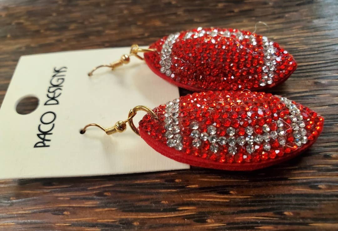 Red Blingy Puffy Football Dangle earrings
