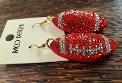 Red Blingy Puffy Football Dangle earrings