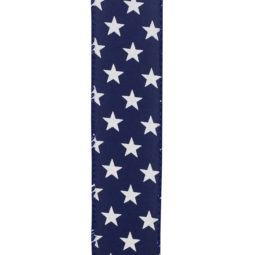 Patriotic Stars On Navy Wired Edge, Navy, 1-1/2 In, 20 Yards