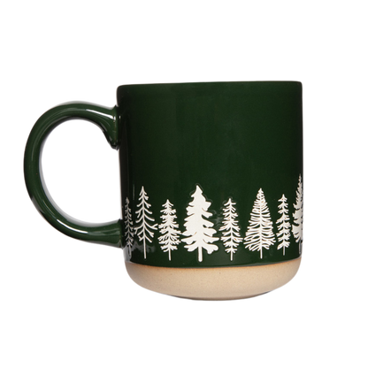 Pine Trees Stoneware Coffee Mug - Christmas Decor
