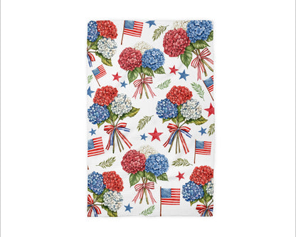 Hydrangea July 4 Patriotic Red White Blue Flag Kitchen Towel