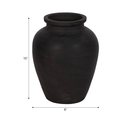 Decorative Vase - Black Ceramic Round Pottery Jug, 10 in.