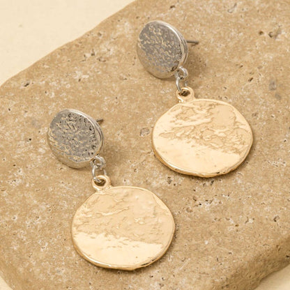 Textured Double Coins Dangle Earrings