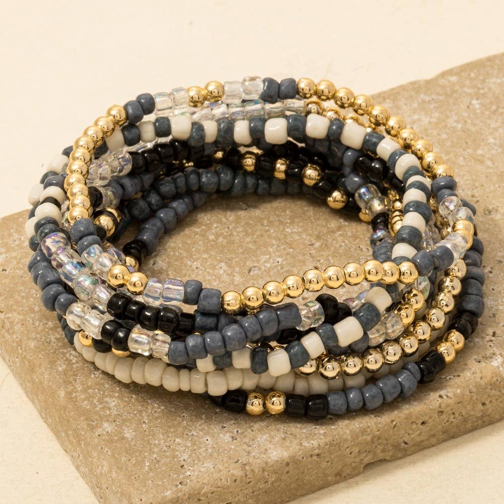 Assorted Blue Tones Seed Beaded Bracelet Set