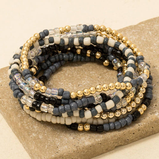 Assorted Blue Tones Seed Beaded Bracelet Set