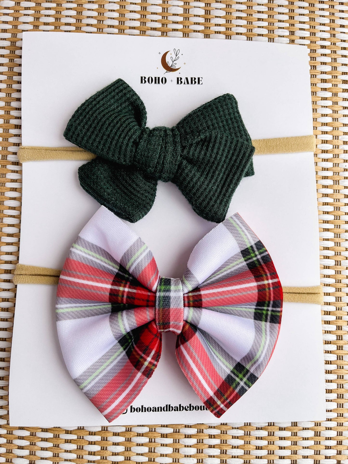 Holiday Baby Bow Headband Set - Plaid