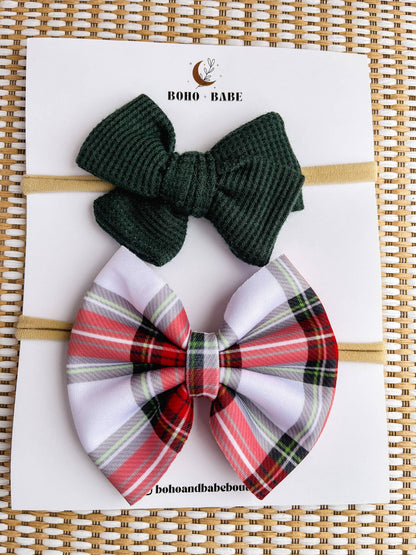 Holiday Baby Bow Headband Set - Plaid