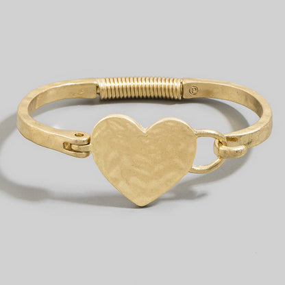 Hammered Heart Hinge Bangle Bracelet