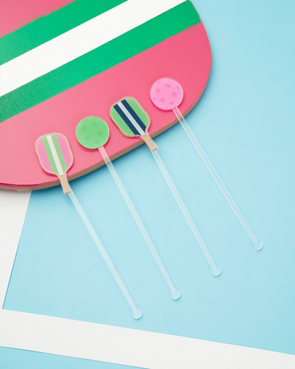 Pickleball Paddle Acrylic Beverage Stir Sticks  | Set of 4