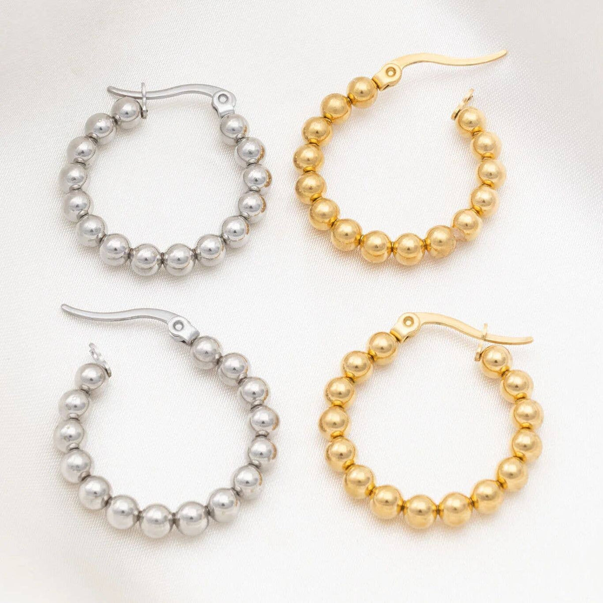 18K Gold PVD Stainless Steel Circle Ball Hoop Earrings