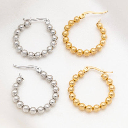 18K Gold PVD Stainless Steel Circle Ball Hoop Earrings