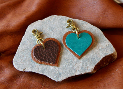 Leather Key Charm - Double Heart