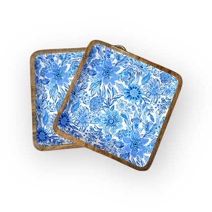 Blue Floral Square Trays (8", 10" or 12" in Packs of 2) 6-07