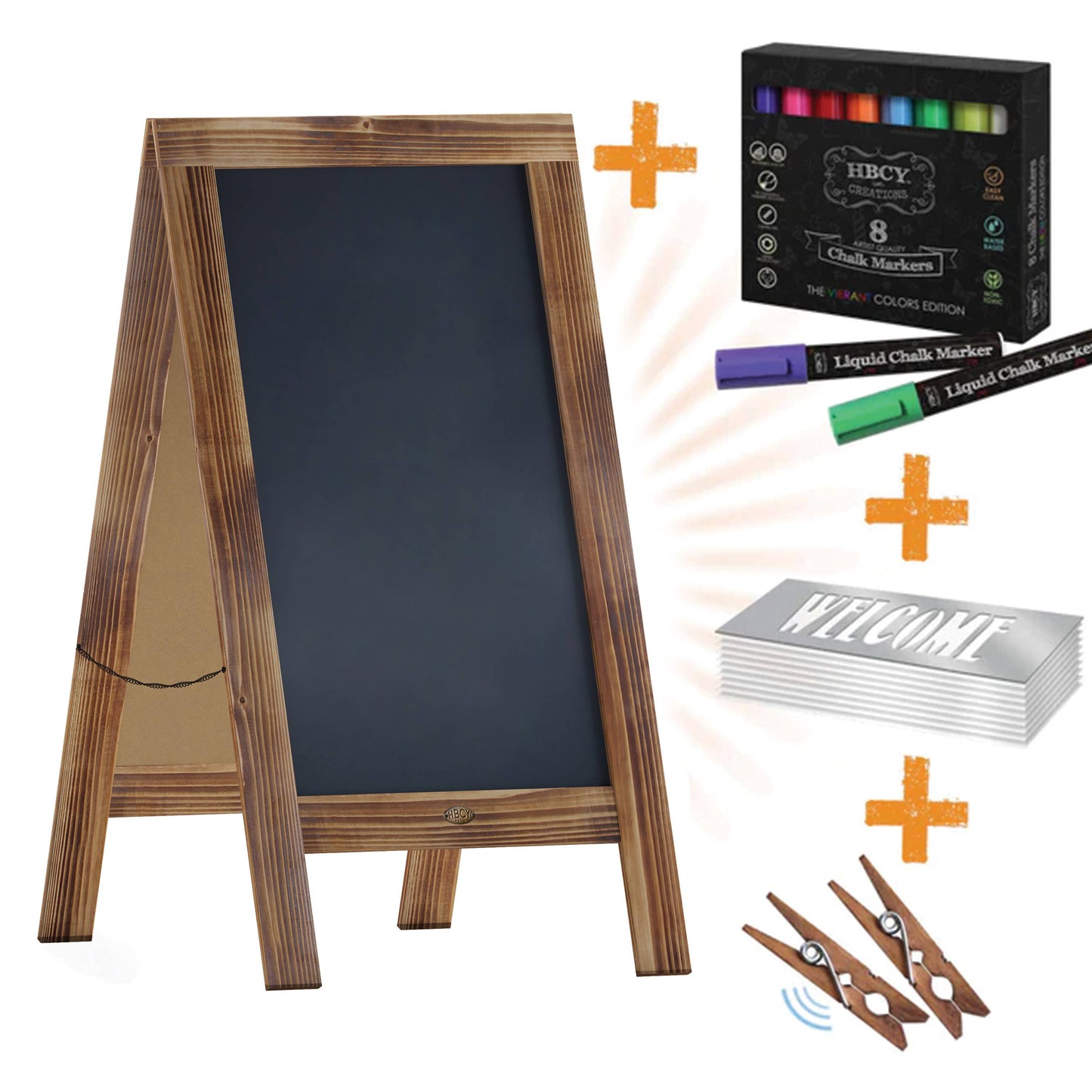HBCY Rustic Brown Wood A-Frame Magnetic Chalkboard Set