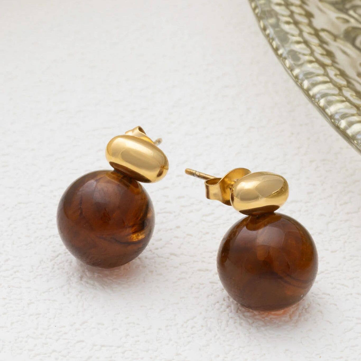 18K Gold PVD Stainless Steel Tortoise Shell Stud Earrings