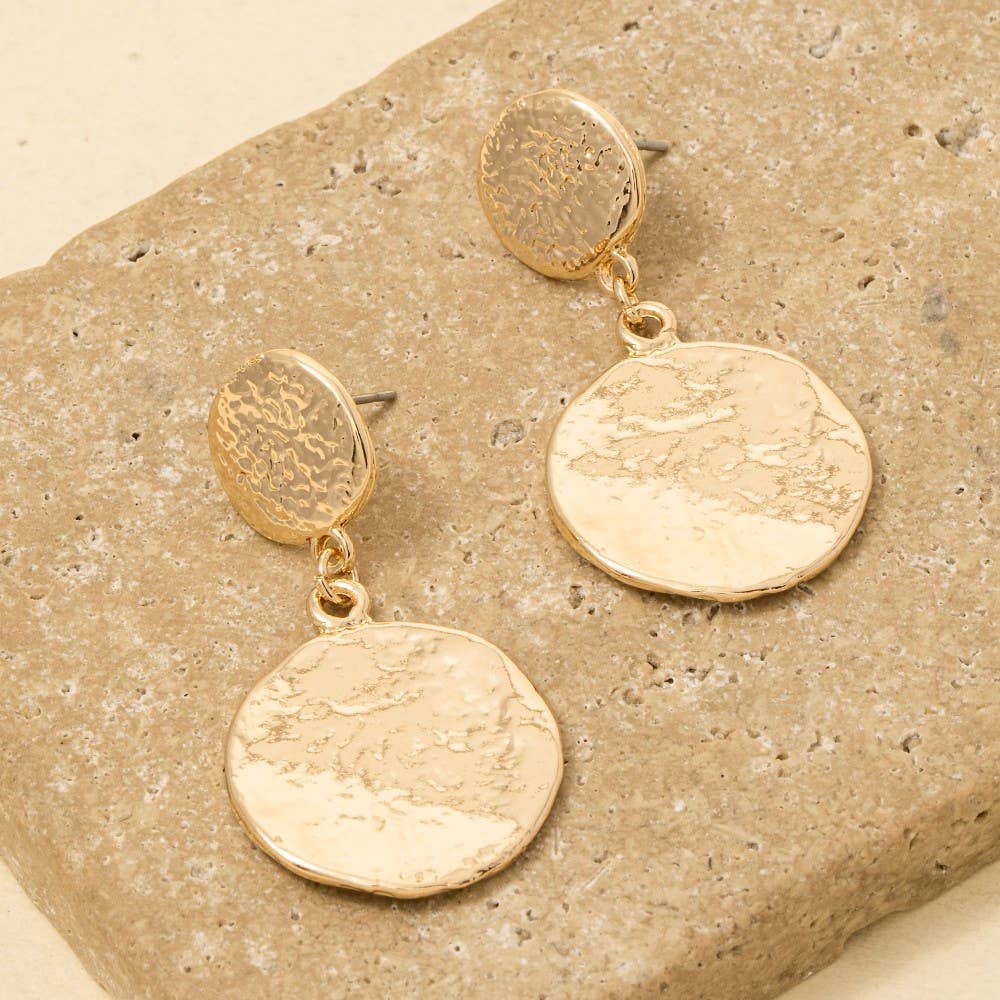 Textured Double Coins Dangle Earrings