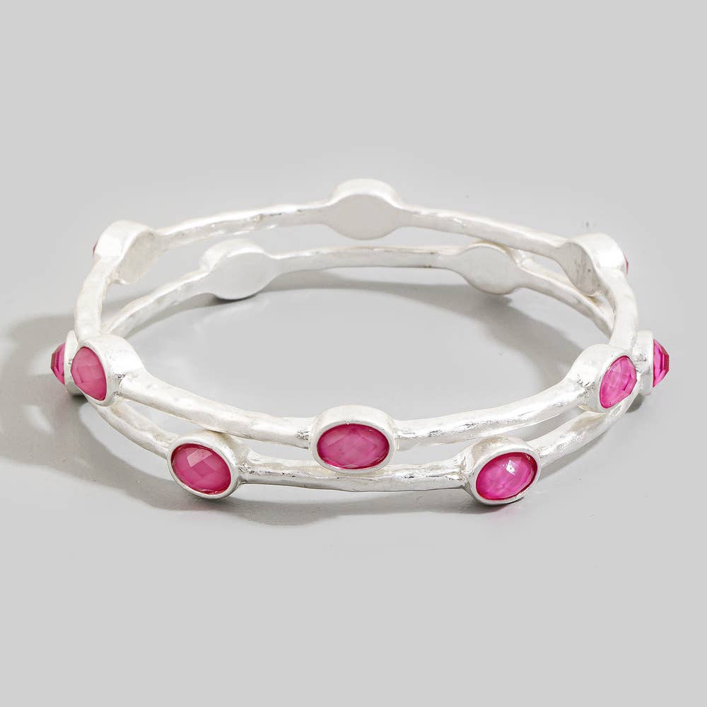 Oval Stone Station Hammered Bangle Set