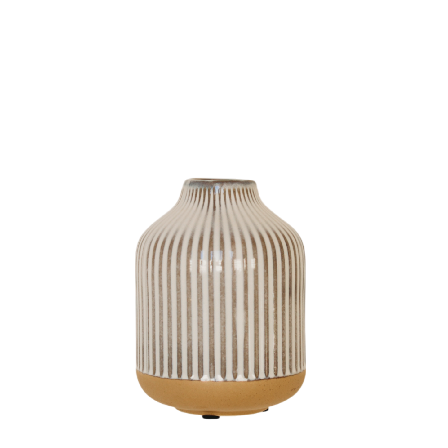 Ceramic Ribbed Vase - White/Natural 4" x 3.5" x 5" PK 4