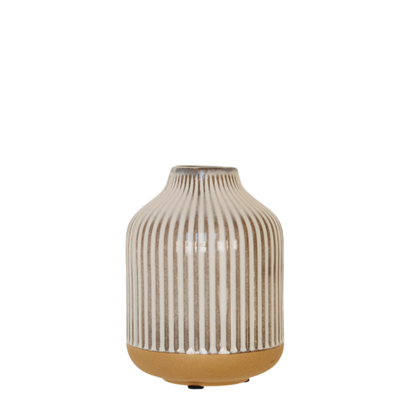 Ceramic Ribbed Vase - White/Natural 4" x 3.5" x 5" PK 4