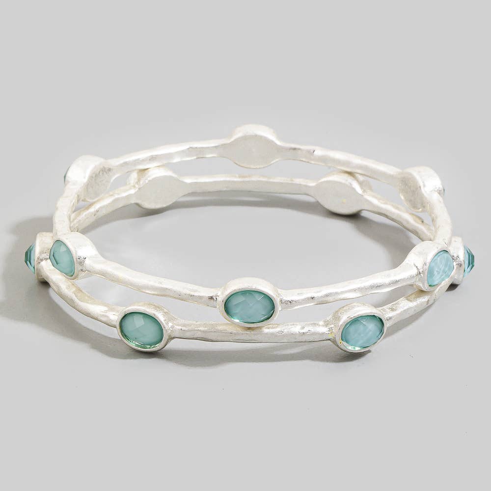 Oval Stone Station Hammered Bangle Set