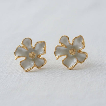 French Enamel Gardenia Stud Earrings