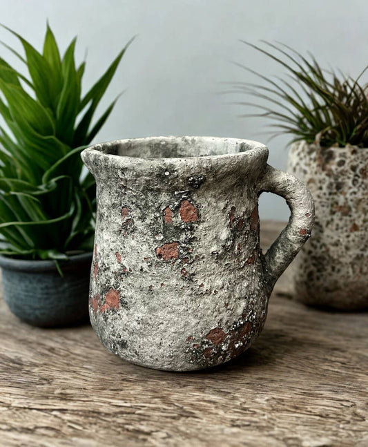 Cement Rustic Floral Jar