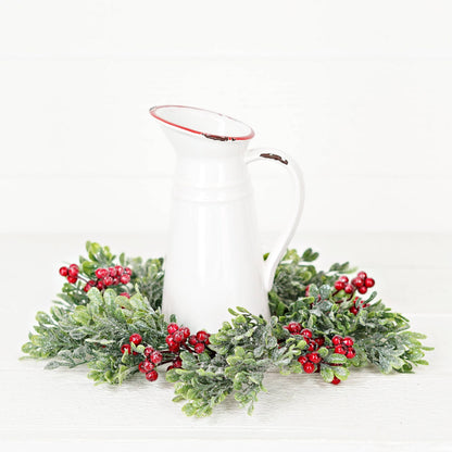 510032- 14in(6)Wreath-Icy Sparkle Boxwood with Red Berry