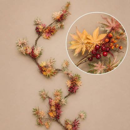 60" Autumn Leaves and Fall Berries Garland