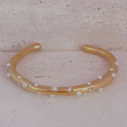 Pearls Bangle Cuff Bracelet 18k gold plated