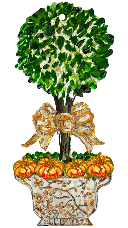 LARGE Designer PAIR of Chinois Pumpkin Topiary Door Hangers