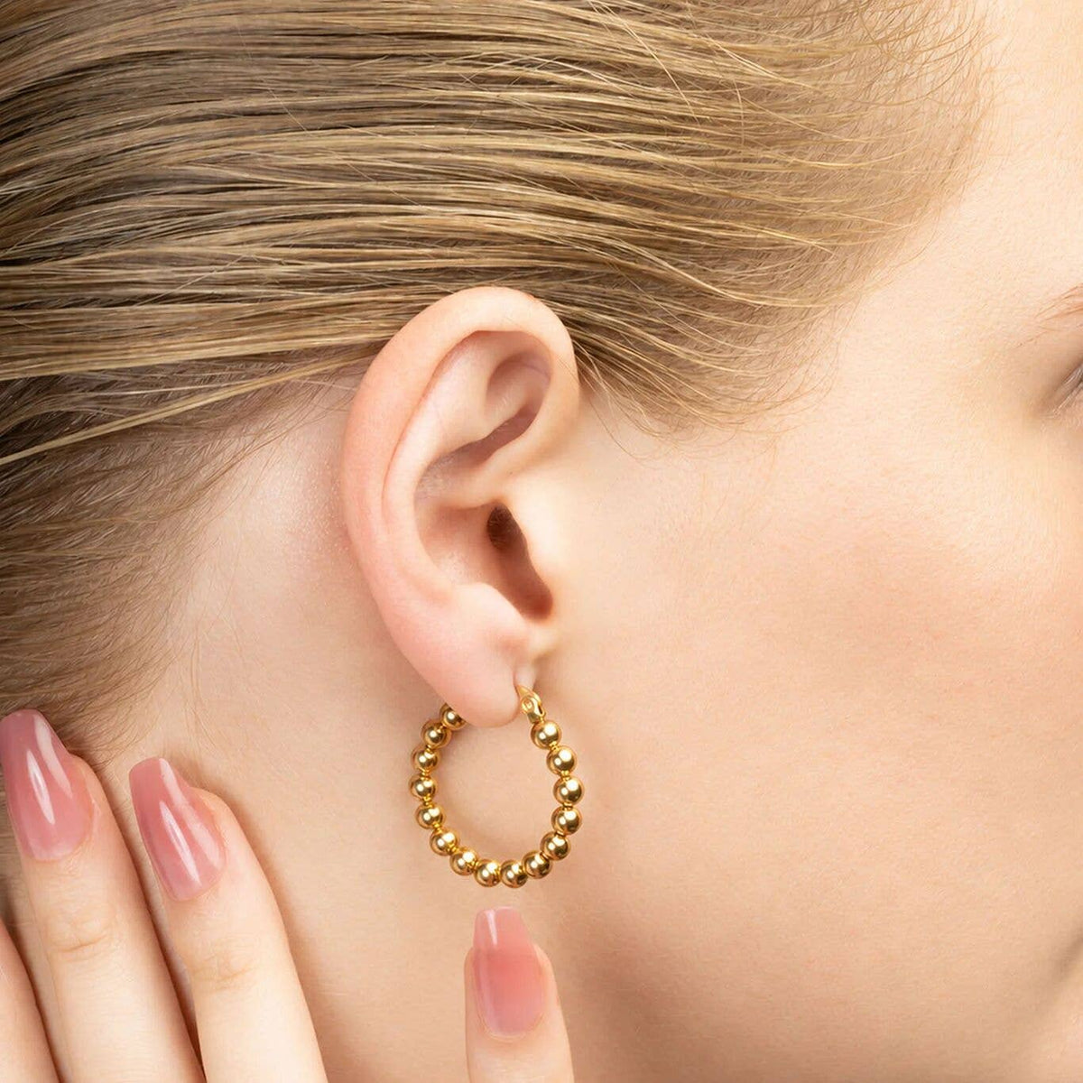 18K Gold PVD Stainless Steel Circle Ball Hoop Earrings