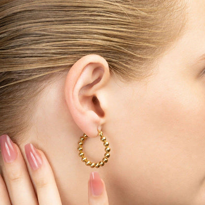 18K Gold PVD Stainless Steel Circle Ball Hoop Earrings