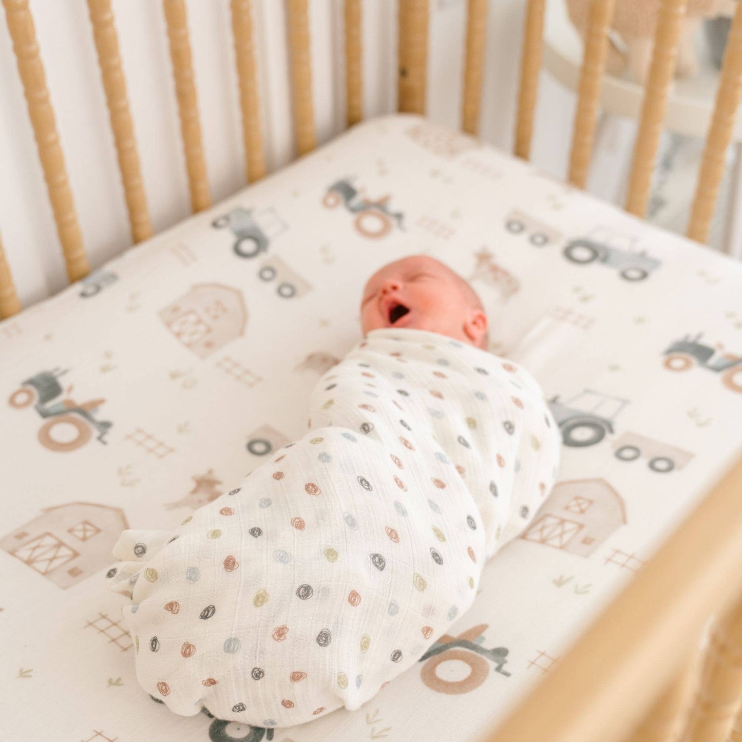 Charlie 2-pc. Farmhouse Tractor/Dot Swaddle Set