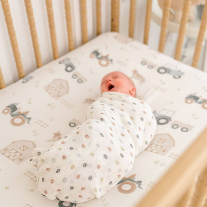 Charlie 2-pc. Farmhouse Tractor/Dot Swaddle Set