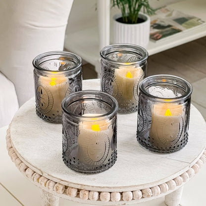 Vintage Smoke Gray Glass Tea Light Holder (Set of 8)