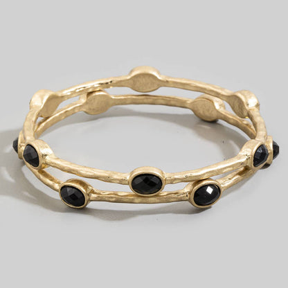 Oval Stone Station Hammered Bangle Set
