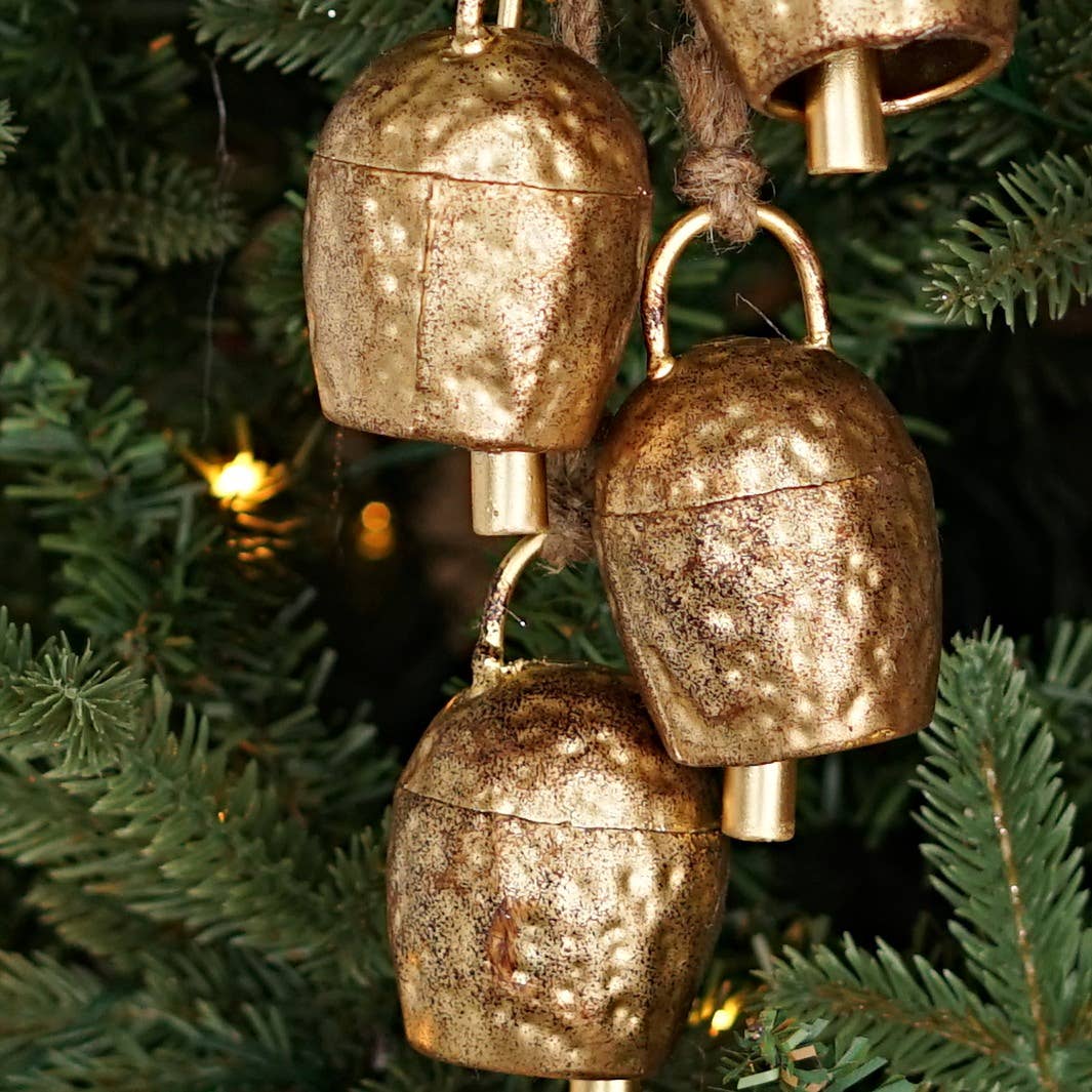 570512- 14inL Hammered Swiss Cow Bell Cluster-Antique Gold-4