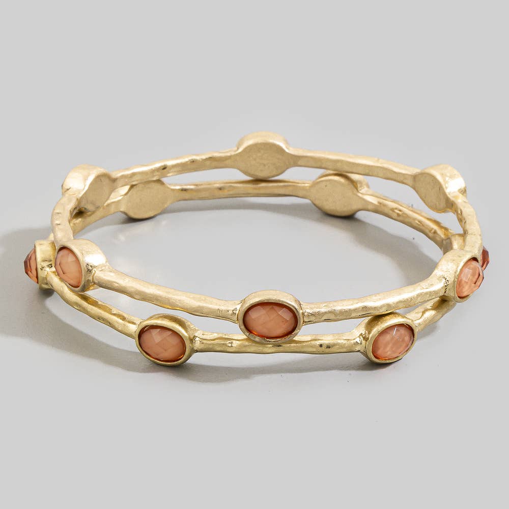 Oval Stone Station Hammered Bangle Set