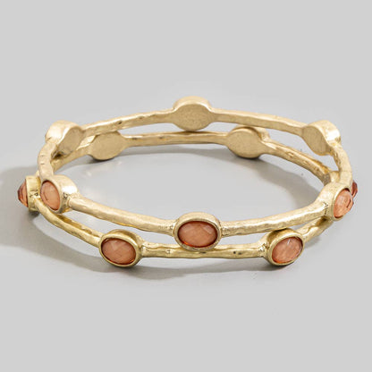 Oval Stone Station Hammered Bangle Set