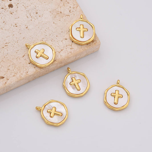 Gold Filled Cross Charm with Mother of Pearl Inlay, CP2238