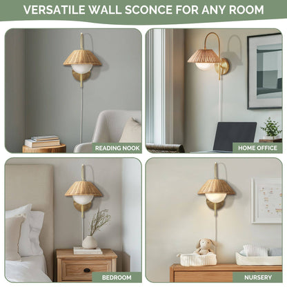 Rattan Weave Gold Plug-in Wall Scone Light