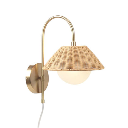 Rattan Weave Gold Plug-in Wall Scone Light