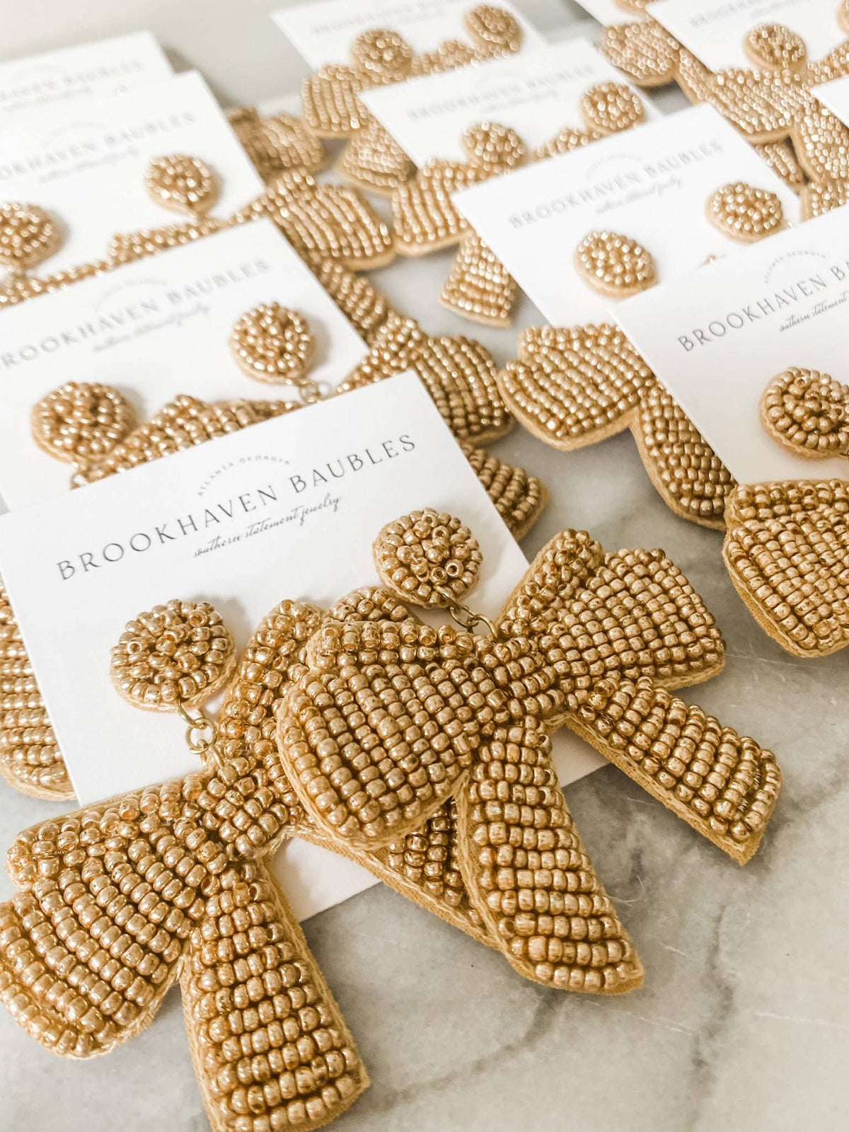 Gold Bow Beaded Statement Christmas Earrings