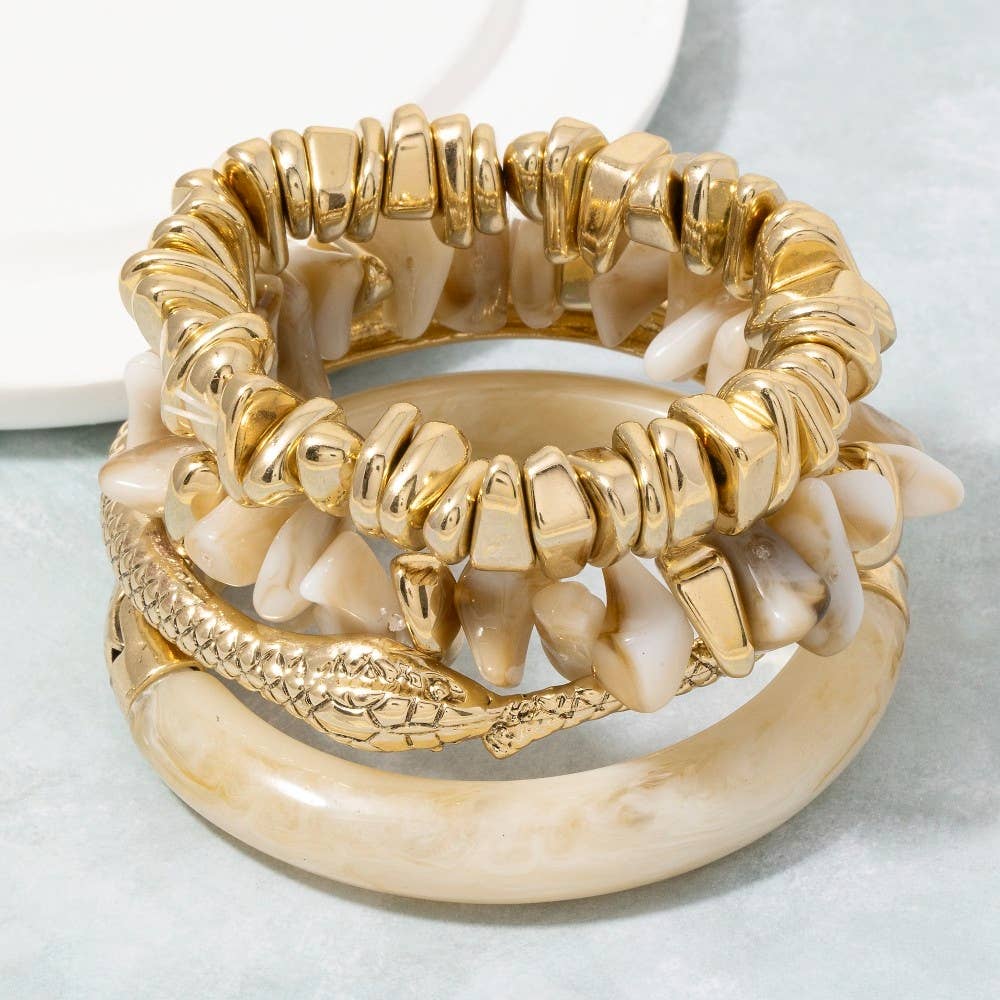 Assorted Stone Beads And Snake Bangle Bracelet