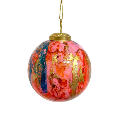 Multi Color Watercolor Glass Ball Ornament 6"