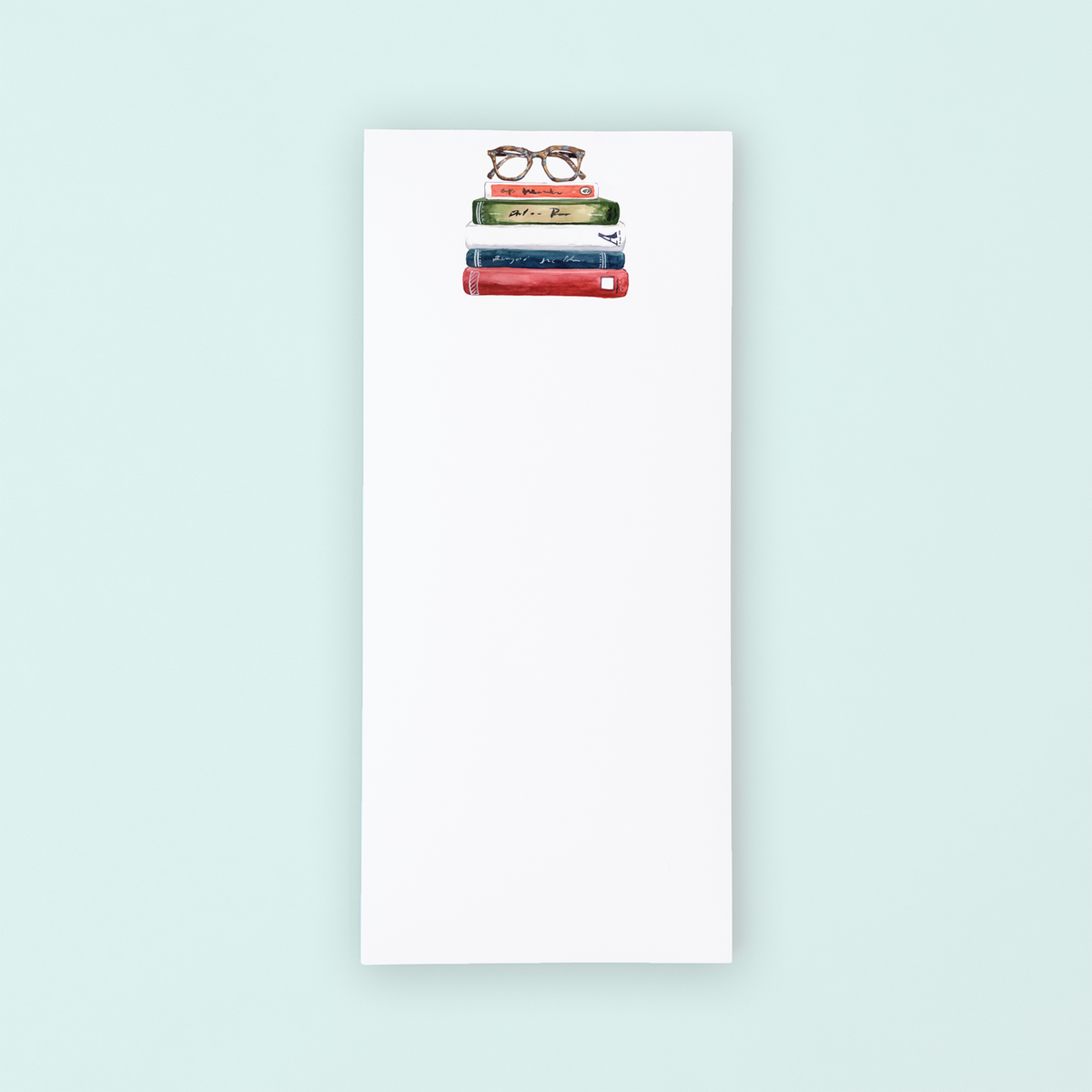 Book Stack with Glasses List Notepad