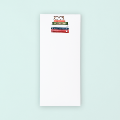 Book Stack with Glasses List Notepad