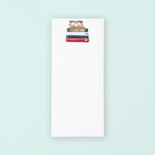Book Stack with Glasses List Notepad
